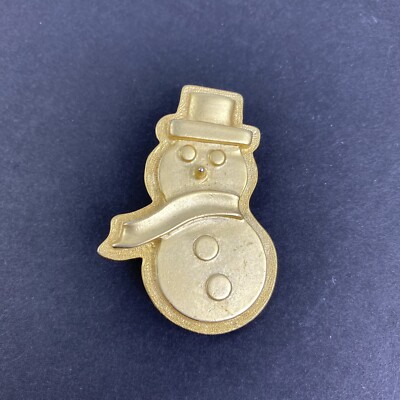 Vintage Signed NJD Norma Jean Designs Snowman Pin Brooch Gold Tone Christmas
