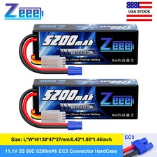 2x Zeee 11.1V 80C 3S LiPo Battery 5200mAh EC3 for RC Car Truck Racing Models