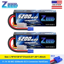 2x Zeee 11.1V 80C 3S LiPo Battery 5200mAh EC3 for RC Car Truck Racing Models