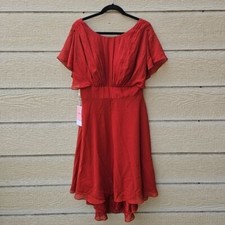NWT JJ's House A-line Scoop Asymmetrical Chiffon Dress With Ruffle vermillion 10