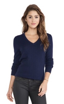 $278 NWT Equipment Cashmere Cecile V Neck Sweater in Peacoat Sz S Navy Blue