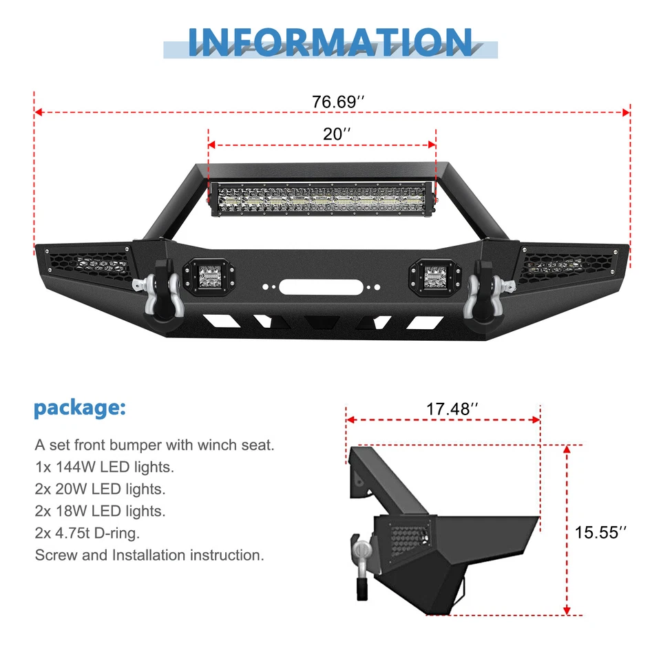 ECCPP Steel Front Bumper Guard Bar Fog Lamps For 1984-2001 JEEP Cherokee Foto 4 de 4