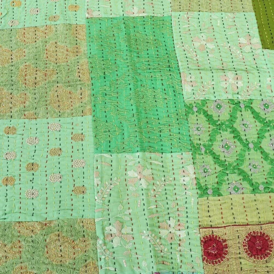 Manta de seda Kantha edredón indio patola bohemia colcha ropa de cama grande Foto 4 de 4