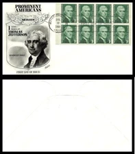 US FDC # 1278a 1c Thomas Jefferson pane of 8 Fleetwood   1968, 9p6345