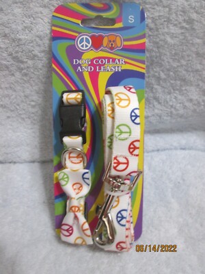 Dog Collar With Bow & Leash Peace Small See Pics For Sizing