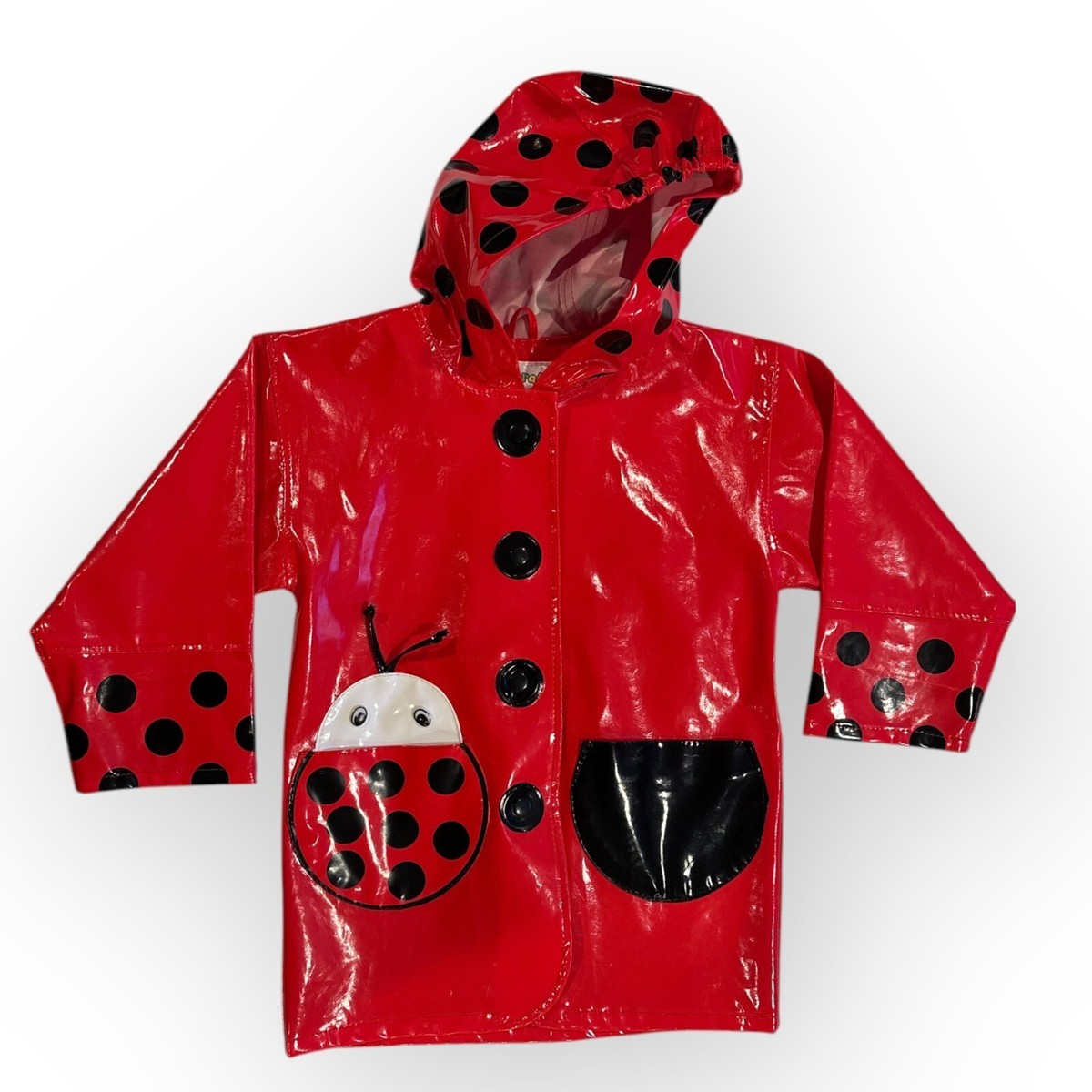 Kidorable Kids Ladybug Raincoat Hooded Jacket Red Black Polka Dot Size  Girls 4T
