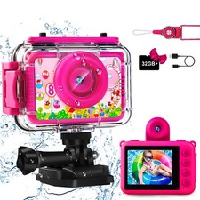 Waterproof Kids Camera, Toddler Girl Digital 1080P Upgrade Camera 32GB SD Card