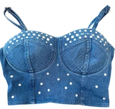 Girl's Urban Groove embellished denim dance crop top, size PA