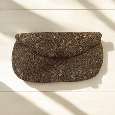 Vintage MCM GIMBELS Bronze Color Beaded Evening Coin Purse Pouch Bag Belgium