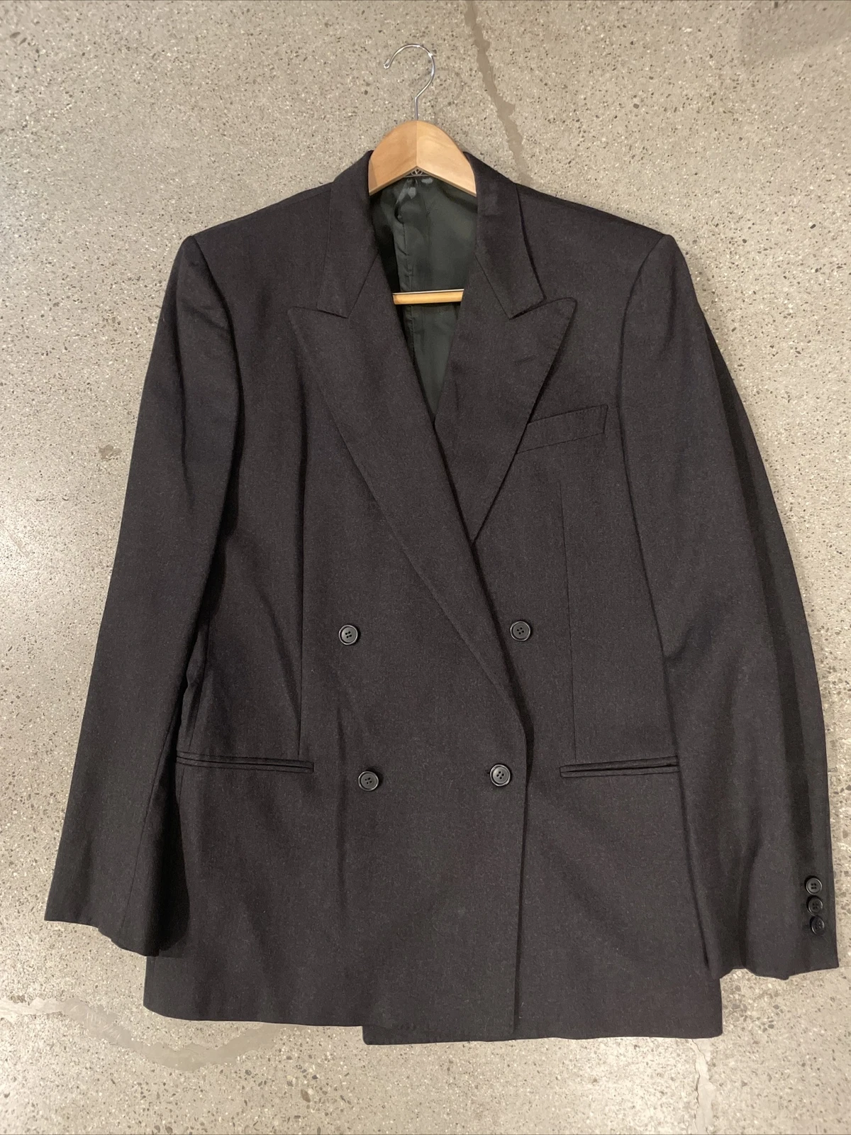Valentino Uomo [Vintage] Grigio Scuro Lana Vergine Nera Cappotto Babbo Picco US 44R
