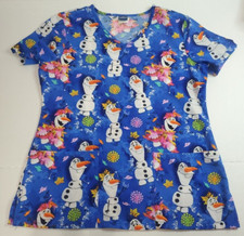 Disney Frozen Fall Womans Scrub Top Small Autumn Leaves