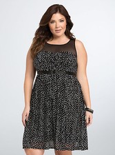 Torrid Black White Mesh Polka Dot Shirred Dress Plus size 12