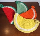 Vintage Crocheted Knit Fruit Potholders Set of 4 BoHo 60s 70s Decor Cottagecore
