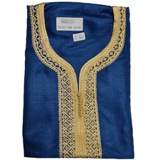 Moroccan Cotton Blend Royal Blue 3-Quarter Sleeve Thobe Jubba Kandora Dishdasha