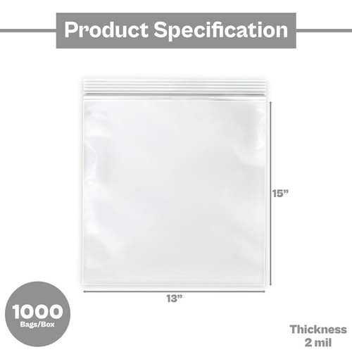 13 x 15" Zipper Reclosable Clear Plastic Bag 2 Mil Water-resistant 1000 Pcs - Picture 3 of 6