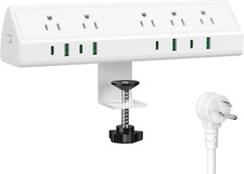 45W Fast Charging Desk Clamp Power Strip with 4 USB-C 5 AC Outlets, 20FT Cable