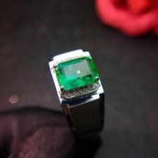 2Ct Simulated Diamond Gorgeous Mens Colombian Emerald Ring 925 Sterling Silver