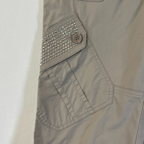 INC Khaki Capri Cargo Pants Summer Y2k Vintage Bling Pockets Drawstring Hem 2P - Picture 5 of 6