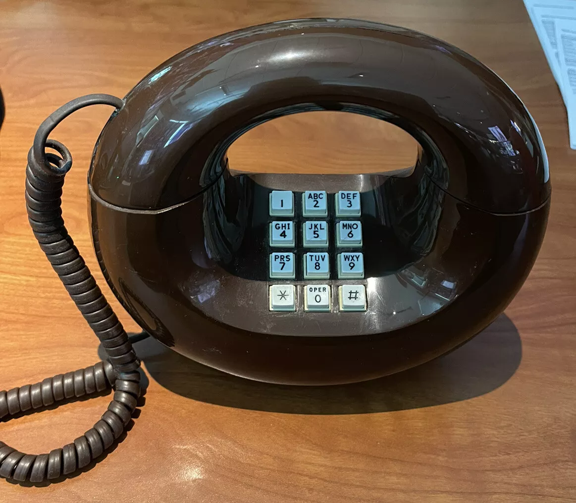 Vintage Western Electric Brown Donut Push Button Phone Telephone Round