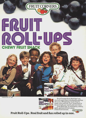 1984 Fruit Corners Fruit Roll-Ups Grape Snack Food Retro vintage Print AD
