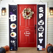 SET OF TWO 5' HALLOWEEN INDOOR OUTDOOR DOOR PORCH BANNERS READY TO HANG
