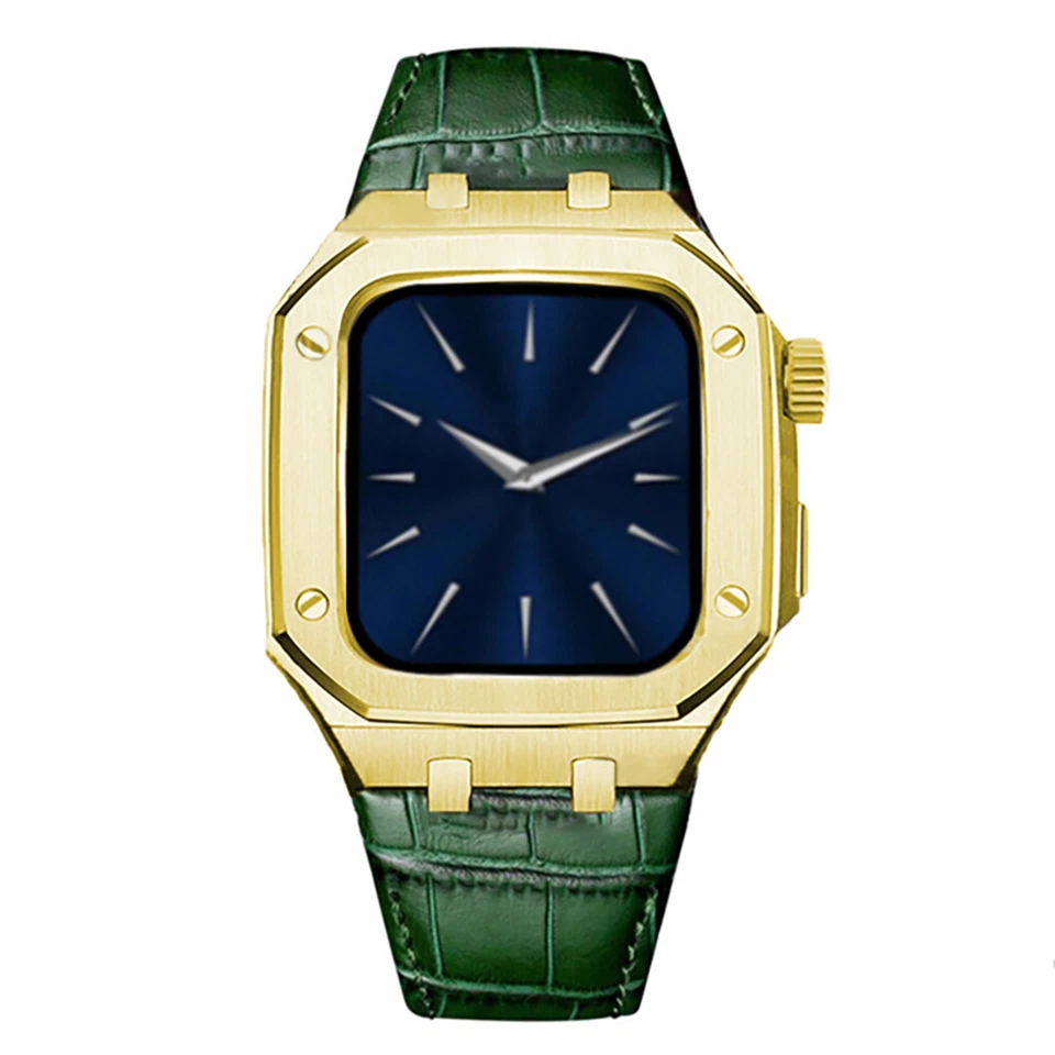 Caja metálica con correa de acero inoxidable para Apple Watch 9 8 7 6 5 4 SE 45/44mm Mod Kit Foto 3 de 4