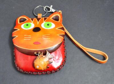Handmade Leather Animal Cat Fish Coin Purse Pocket Handbag Man
