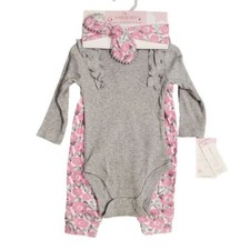 Baby Kiss Baby Gril 6-9 Months Floral Bodysuit Pants Set-3 Pc