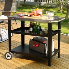 Royal Gourmet 3-Shelf Movable Grill Table Outdoor Garden BBQ Food Prep Cart