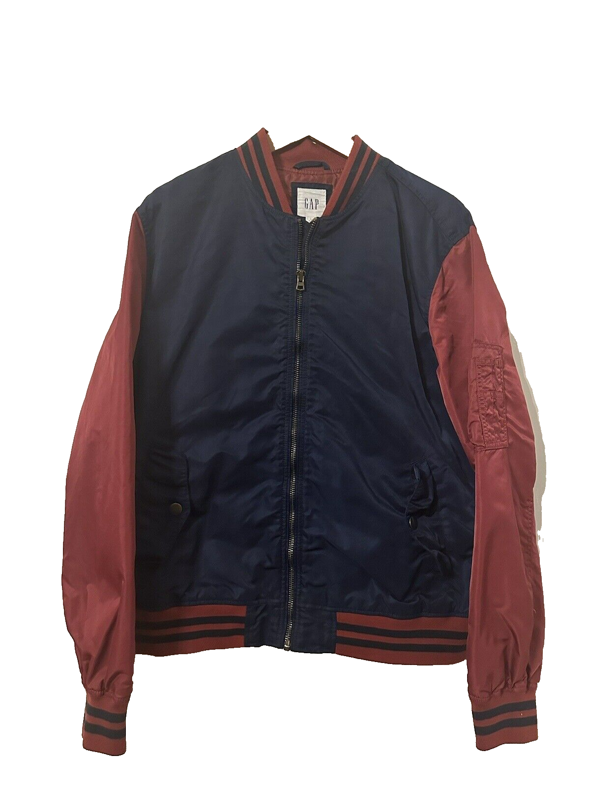 GAP Mens Bomber Jacket Large Pockets Blue Burgundy Sleeve Pocket-image