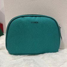 La Mer Makeup Bag Green Faux Saffiano Leather Cosmetic Travel