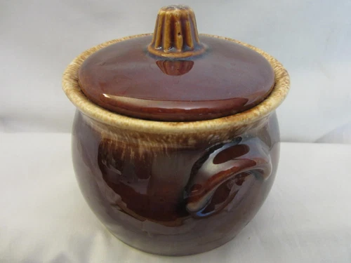 Vintage Hull Pottery Brown Drip Glaze Cookie Jar Bean Pot and Lid Oven Proof USA