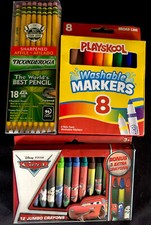 SCHOOL SUPPLIES BUNDLE   PENCILS-MARKERS ,CARS CRAYONS  SEE DESCRIPTION THANK U
