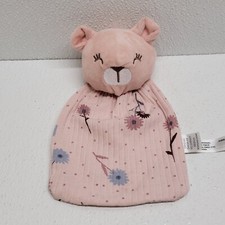 DreamGro Pink Bear Floral Baby Plush Lovey Security Blanket