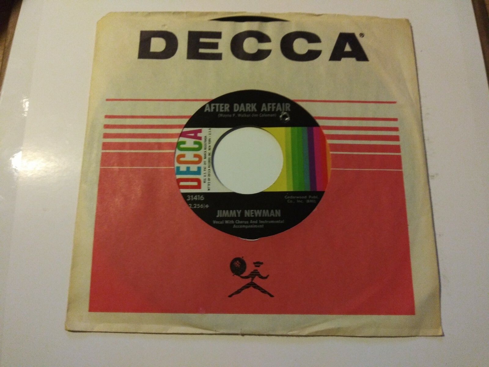 Jimmy Newman ‎– After Dark Affair Unplayed Re-Issue Decca 45 RPM Record Rainbow