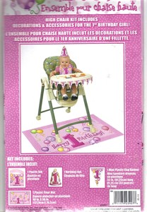 Baby Girl 1st Birthday Highchair Decoration Kit Mat Bib Banner