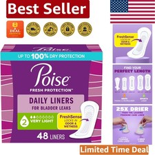 Poise Daily Liners, 48 Count Regular Length - Odor Control and Comfort for Women