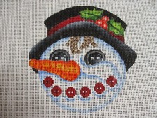 Napier Handpainted Needlepoint Canvas Snowman Face with Holly on Hat