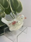 Fenton Bird Winter Rose w/ Glitter White Iridescent Hand Painted By D. Fredrick