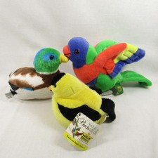 Wild Republic Plush Bird Lot Lorikeet Parrot Audobon Mallard Duck Goldfinch
