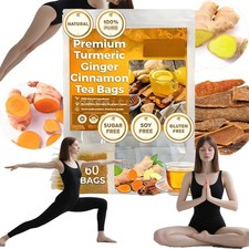60- Premium Turmeric Ginger Cinnamon Tea Bags, 100 Natural No Additive Support