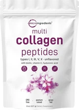 Micro Ingredients Multi Collagen Peptides Powder, 8oz | Type Unflavored | Suppo