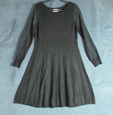 Eliza J Sweater Dress Women Large Black Knit Lace Eyelet Long Sleeve Church Goth