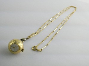 Authentic Bucherer Gold Plated Textured Ball Watch Pendant Necklace Amerikaner Metal WORKS