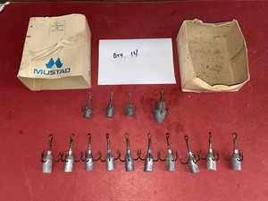 Vintage ? Weighted Treble Hooks Lot Of 14 Snagging Salmon Unbranded Mustad Box
