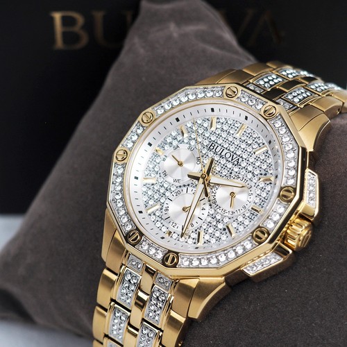Reloj de cuarzo Bulova Octava Crystal 98C126 dos tonos plata y oro para hombre 41,5 mm