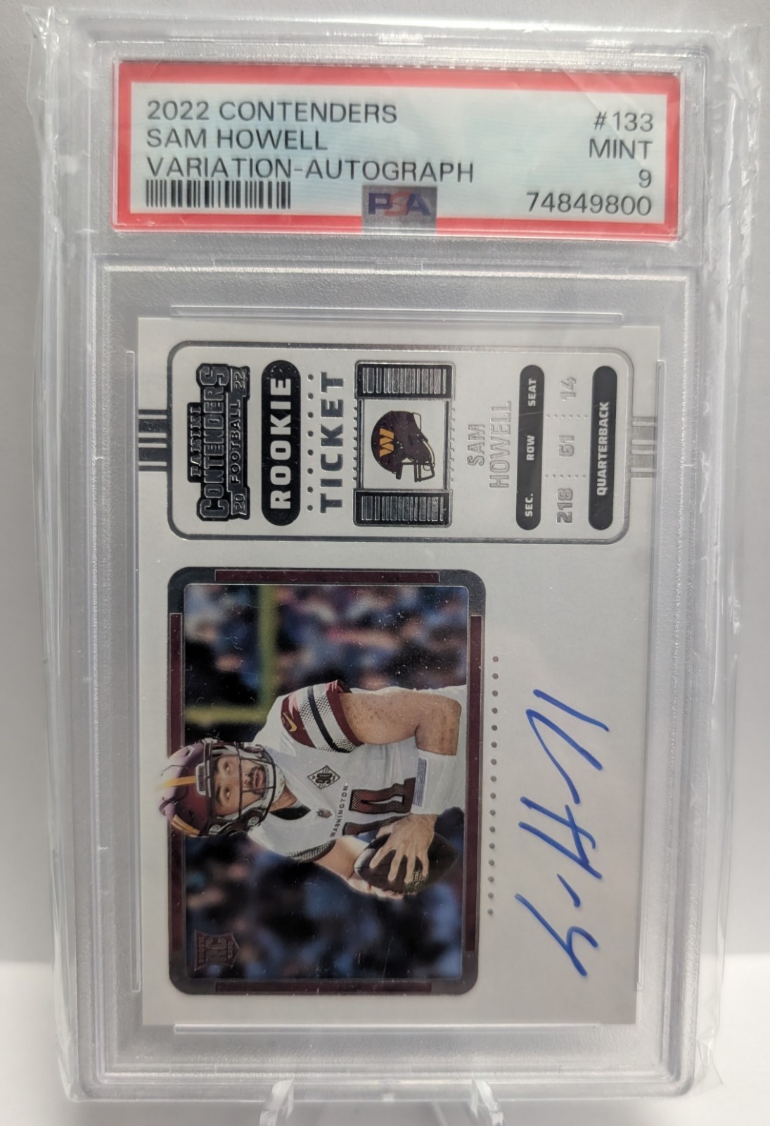 2022 Panini Contenders Sam Howell Rookie Ticket Variation Auto #133 PSA 9 RC
