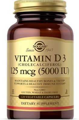 D3 Solgar Vitamin D3 Cholecalciferol 125 mcg 5000 IU 120 Veg Capsules