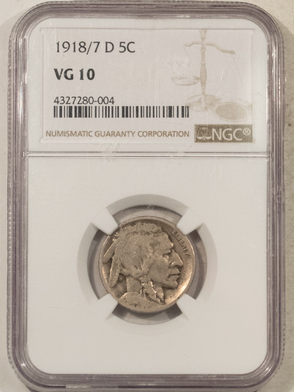 1918년 7월 D호 버팔로 니켈 - NGC VG-10 등급, 희귀하고 인기 있는 오버데이트 주화!