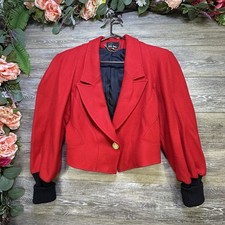 Jonathan Stevens Ladies Jacket Medium Red Cropped VTG USA Made Coat Wool
